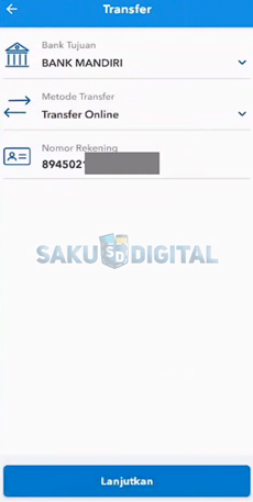 5. Pilih Bank, Metode Transfer & Masukkan Nomor BRIVA
